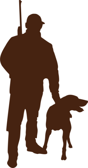 Piirroskuva, jossa miehen ja koiran hahmot