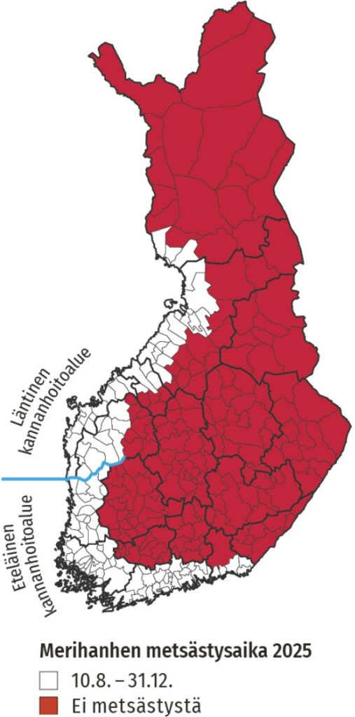 Kartta merihanhen metsästyksestä 2025